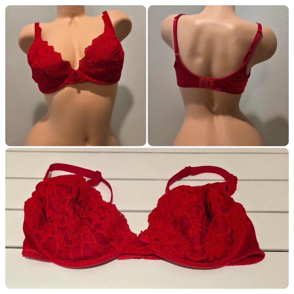 Victoria's Secret Vintage Nylon Spandex Lace Shiny Bra 38D Red Y2K 2001